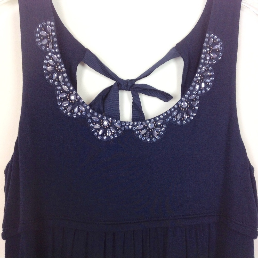 loft - Navy Blue Beaded Dress Back Ribbon Bow … - Picture 4 of 6